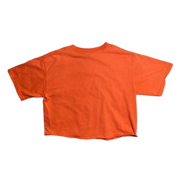 Edgy Bright Orange Chicago County Jail Raw Hem Baby Tee Crop Top - Picture 2 of 3